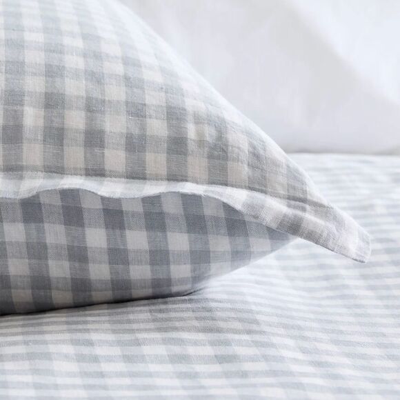 Quince European Linen Gingham Euro Sham NWT Blue - Picture 3 of 5